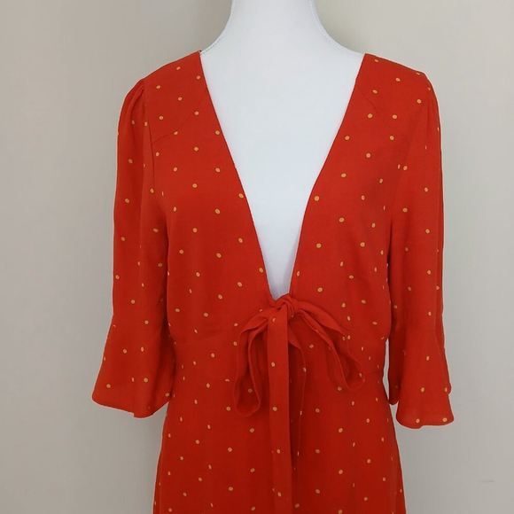 Free People All Yours Orange & Yellow Polka Dot Mini Dress Size 10 - Picture 6 of 11